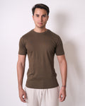 Camiseta Pima - Gola Cruzada Dupla- Verde Oliva