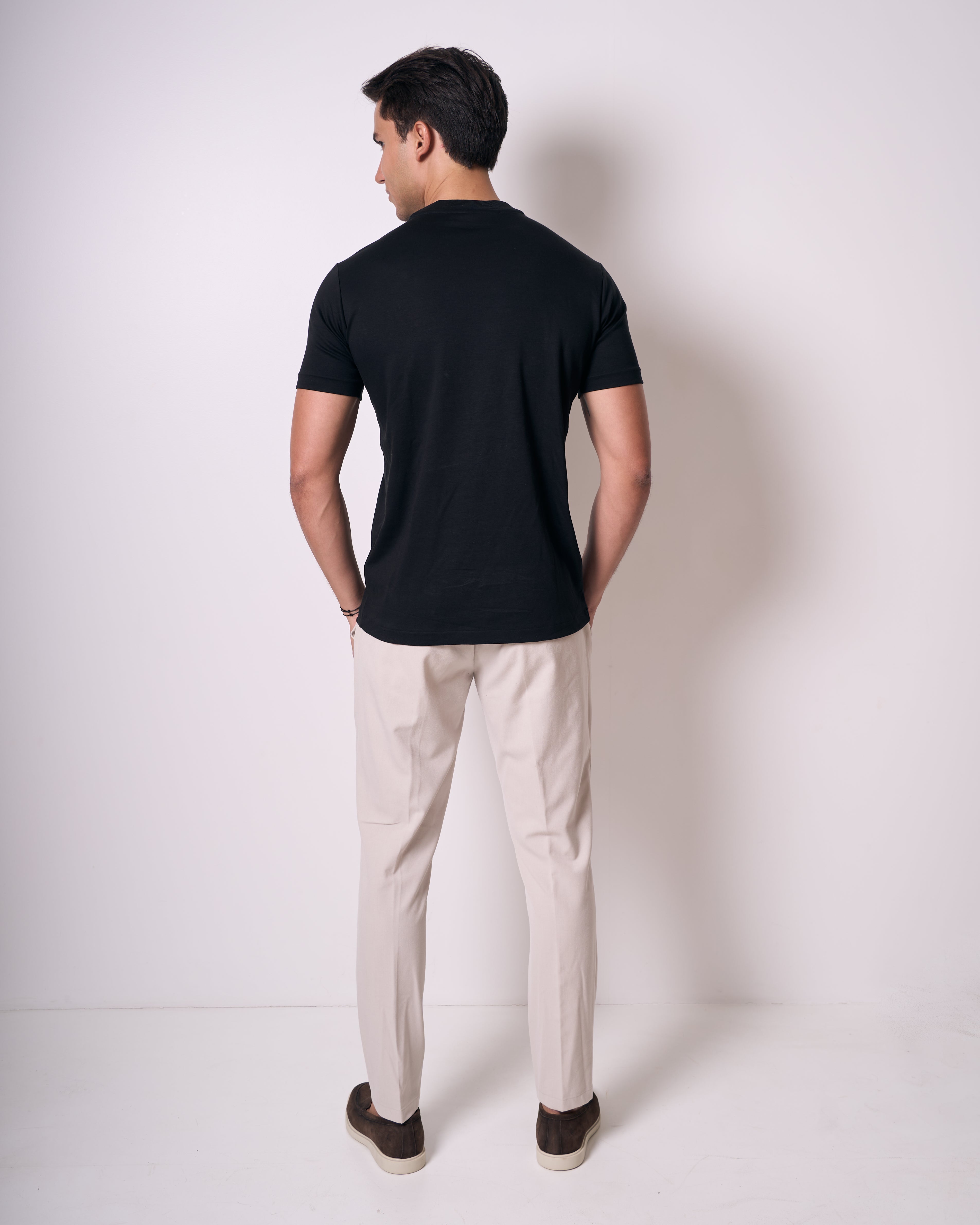 Camiseta Pima - Gola Cruzada Dupla- Preto